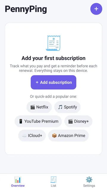 PennyPing: Quick add
